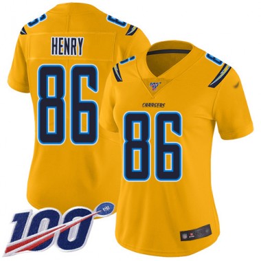 Los Angeles Chargers NFL Football Hunter Henry Gold Jersey Women Limited  #86 100th Season Inverted Legend->los angeles chargers->NFL Jersey